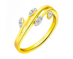 Pierścionek z żółtego złota z diamentami - liście - 0,05 ct - próba 375