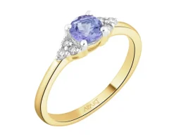 Pierścionek z żółtego złota z brylantami i tanzanitem - próba 585