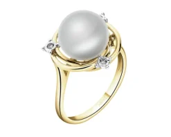 Pierścionek z żółtego złota z brylantami i perłą - próba 375