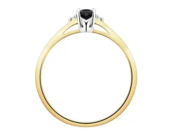 Pierścionek z żółtego złota z diamentami i szafirem - próba 375