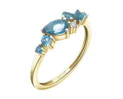 Pierścionek z żółtego złota z brylantem i topazami - próba 375