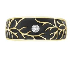 Pierścionek z żółtego złota z brylantem i emalią - 0,01 ct - próba 375