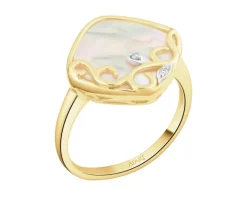 Pierścionek z żółtego złota z diamentami i masą perłową - próba 585