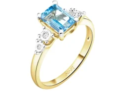 Pierścionek z żółtego złota z brylantami i topazem - próba 585