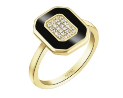 Pierścionek z żółtego złota z diamentami i emalią - 0,08 ct - próba 585