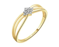 Pierścionek z żółtego złota z diamentami - 0,05 ct - próba 375