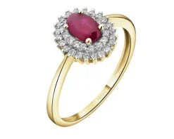 Pierścionek z żółtego złota z brylantami i rubinem - próba 585