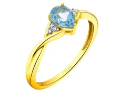 Pierścionek z żółtego złota z diamentami i topazem - próba 375