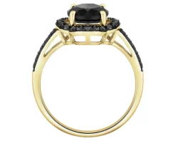 Pierścionek z żółtego złota z czarnymi brylantami i onyksem - próba 585