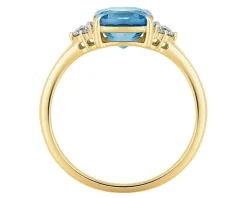 Pierścionek z żółtego złota z diamentami i topazem London Blue - próba 585