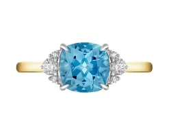 Pierścionek z żółtego złota z diamentami i topazem London Blue - próba 585