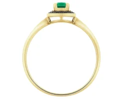 Pierścionek z żółtego złota z czarnymi brylantami i szmaragdem syntetycznym - próba 375