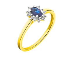 Pierścionek z żółtego złota z brylantami i szafirem - próba 585