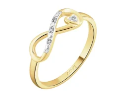 Pierścionek z żółtego złota z diamentami - nieskończoność, serce - 0,01 ct - próba 375
