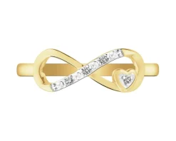 Pierścionek z żółtego złota z diamentami - nieskończoność, serce - 0,01 ct - próba 375