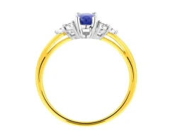 Pierścionek z żółtego złota z brylantami i szafirem - próba 375