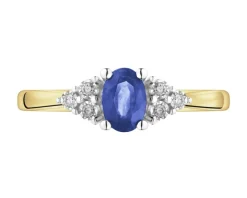 Pierścionek z żółtego złota z brylantami i szafirem - próba 375