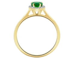 Pierścionek z żółtego złota z diamentami i szmaragdem syntetycznym - próba 375