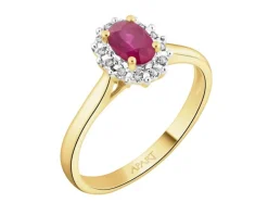 Pierścionek z żółtego złota z diamentami i rubinem - próba 585