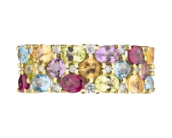 Pierścionek z żółtego złota z brylantami i kamieniami ozdobnymi - próba 585