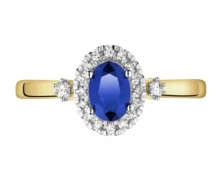 Pierścionek z żółtego złota z brylantami i szafirem - próba 585