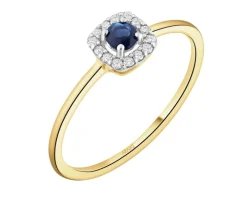 Pierścionek z żółtego złota z diamentami i szafirem - próba 585