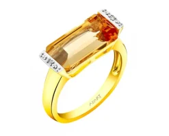 Pierścionek z żółtego złota z diamentami i cytrynem - próba 585