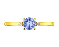 Pierścionek z żółtego złota z brylantami i tanzanitem - próba 585