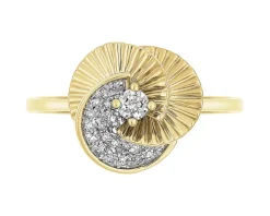 Pierścionek z żółtego złota z diamentami - kwiat - 0,11 ct - próba 585