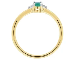 Pierścionek z żółtego złota z diamentami i szmaragdem - próba 375