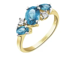 Pierścionek z żółtego złota z diamentami i topazami London Blue - próba 375