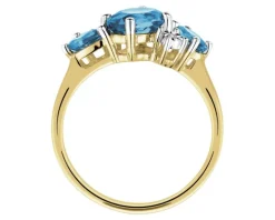 Pierścionek z żółtego złota z diamentami i topazami London Blue - próba 375