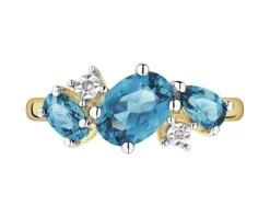 Pierścionek z żółtego złota z diamentami i topazami London Blue - próba 375