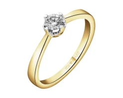 Pierścionek z żółtego złota z brylantem - 0,18 ct - próba 750