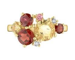 Pierścionek z żółtego złota z brylantami i kamieniami ozdobnymi - próba 585