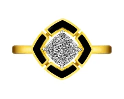 Pierścionek z żółtego złota z diamentami i emalią - 0,08 ct - próba 585