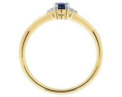 Pierścionek z żółtego złota z diamentami i szafirem - próba 375