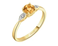 Pierścionek z żółtego złota z diamentami i cytrynem - próba 375
