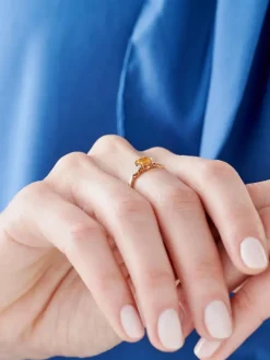 Pierścionek z żółtego złota z diamentami i cytrynem - próba 375