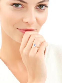 Pierścionek z żółtego złota z diamentami i tanzanitem - próba 585