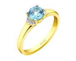 Pierścionek z żółtego złota z diamentami i topazem - próba 375