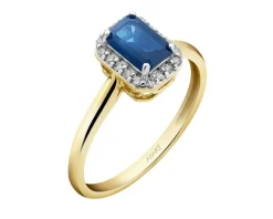 Pierścionek z żółtego złota z diamentami i szafirem - próba 585