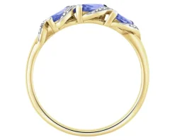 Pierścionek z żółtego złota z diamentami i tanzanitami - próba 585