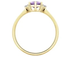 Pierścionek z żółtego złota z brylantami i ametystem - próba 375