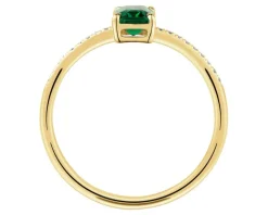 Pierścionek z żółtego złota z diamentami i szmaragdem syntetycznym - próba 585