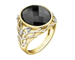 Pierścionek z żółtego złota z brylantami i onyksem - próba 585