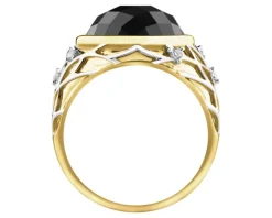 Pierścionek z żółtego złota z brylantami i onyksem - próba 585