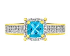 Pierścionek z żółtego złota z diamentami i topazem - próba 585