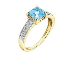 Pierścionek z żółtego złota z diamentami i topazem - próba 585