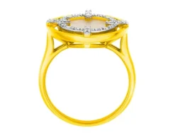 Pierścionek z żółtego złota z diamentami i masą perłową - próba 585